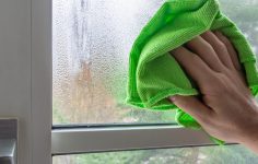 pessoa a limpar humidade da janela